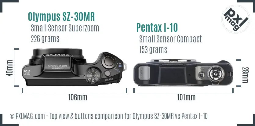 Olympus SZ-30MR vs Pentax I-10 top view buttons comparison