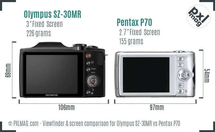 Olympus SZ-30MR vs Pentax P70 Screen and Viewfinder comparison