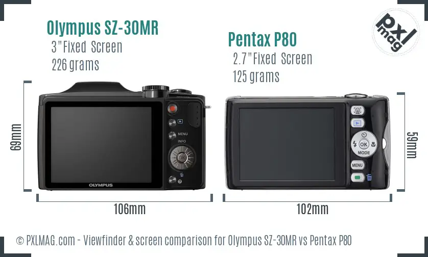 Olympus SZ-30MR vs Pentax P80 Screen and Viewfinder comparison