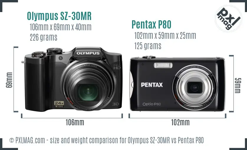 Olympus SZ-30MR vs Pentax P80 size comparison