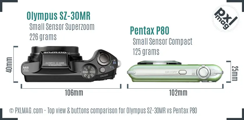 Olympus SZ-30MR vs Pentax P80 top view buttons comparison