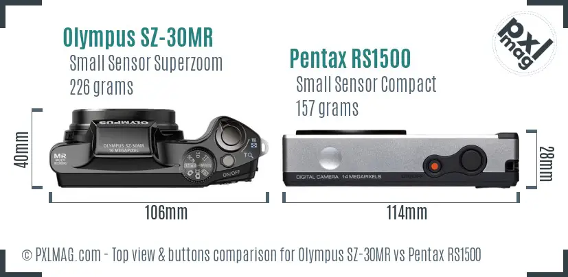 Olympus SZ-30MR vs Pentax RS1500 top view buttons comparison