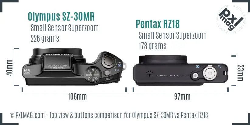 Olympus SZ-30MR vs Pentax RZ18 top view buttons comparison