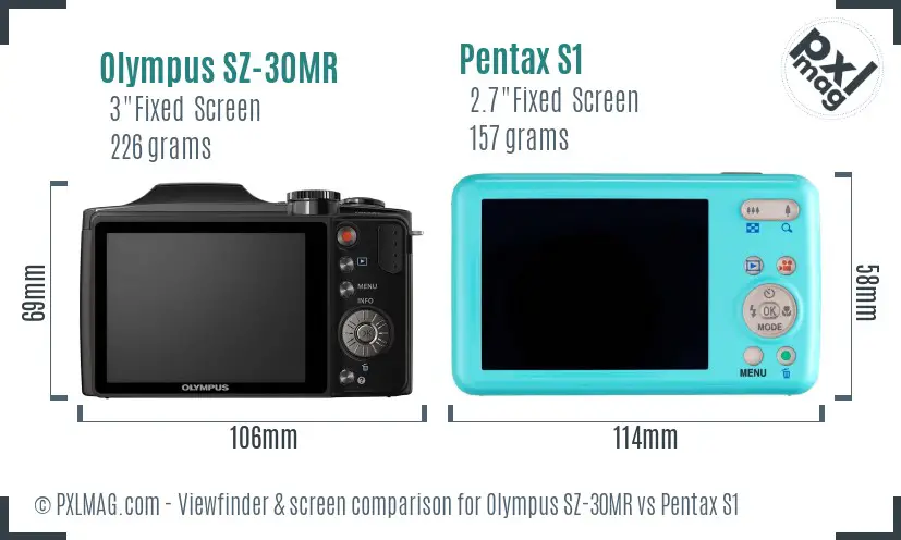 Olympus SZ-30MR vs Pentax S1 Screen and Viewfinder comparison