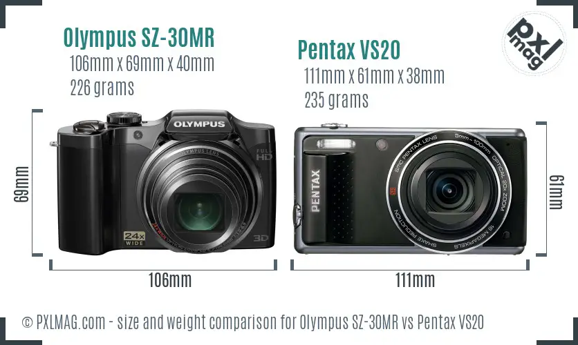 Olympus SZ-30MR vs Pentax VS20 size comparison