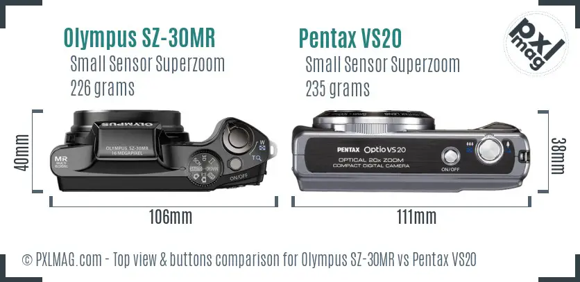 Olympus SZ-30MR vs Pentax VS20 top view buttons comparison