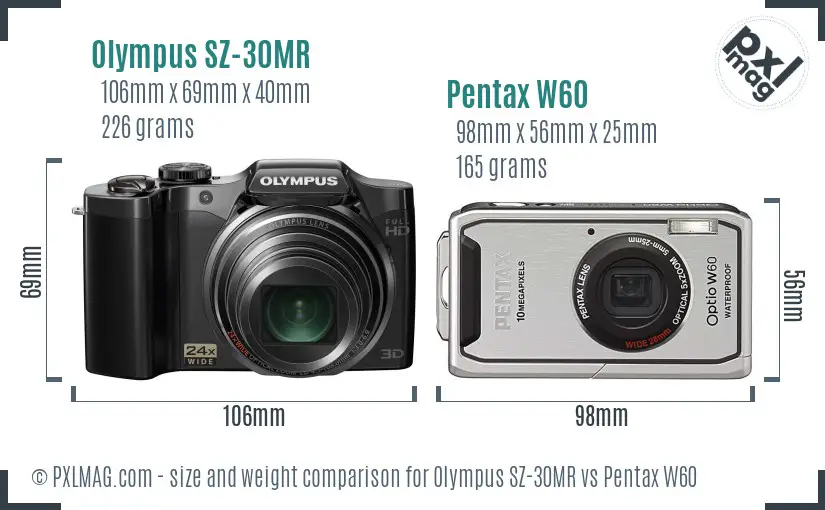 Olympus SZ-30MR vs Pentax W60 size comparison