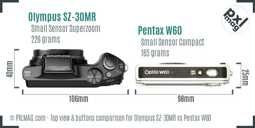 Olympus SZ-30MR vs Pentax W60 top view buttons comparison