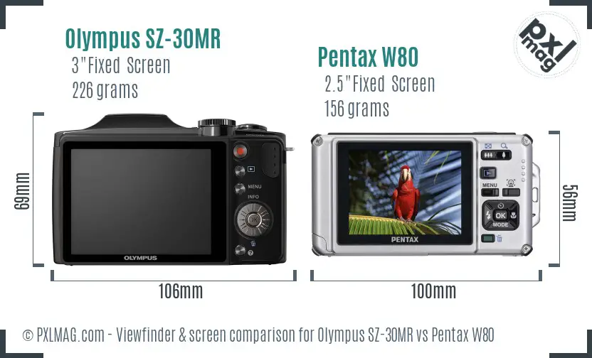 Olympus SZ-30MR vs Pentax W80 Screen and Viewfinder comparison