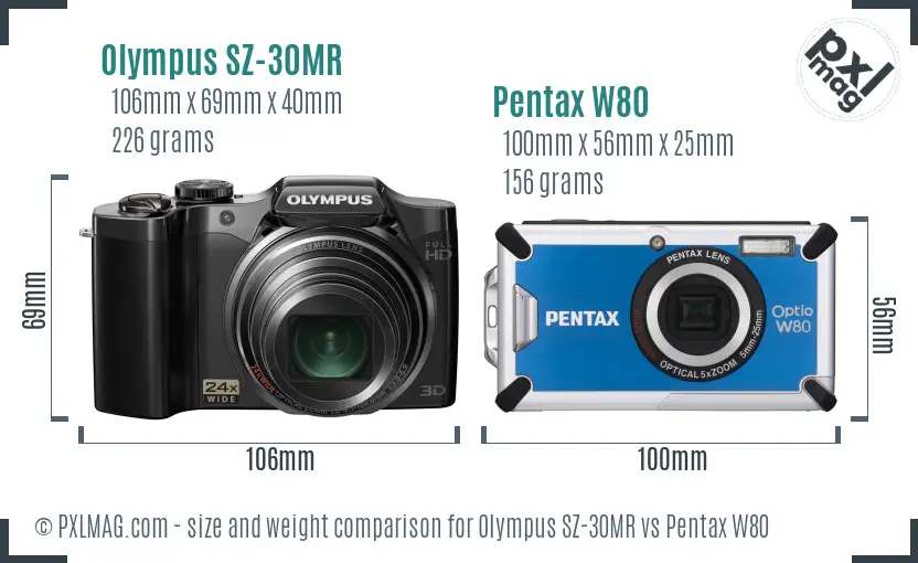 Olympus SZ-30MR vs Pentax W80 size comparison
