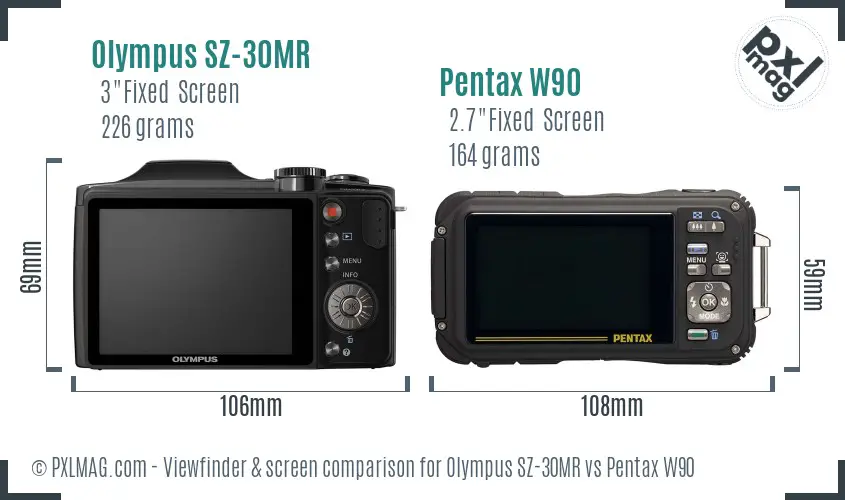 Olympus SZ-30MR vs Pentax W90 Screen and Viewfinder comparison