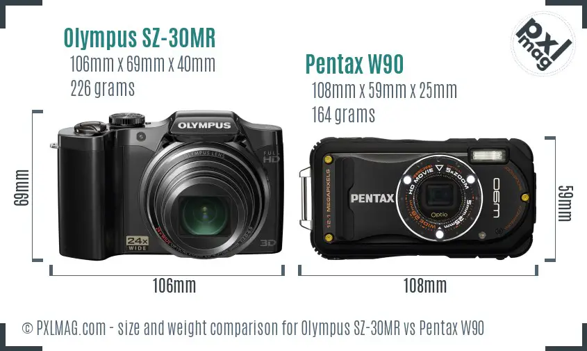 Olympus SZ-30MR vs Pentax W90 size comparison