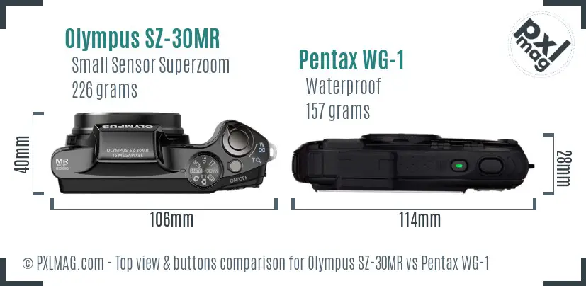 Olympus SZ-30MR vs Pentax WG-1 top view buttons comparison