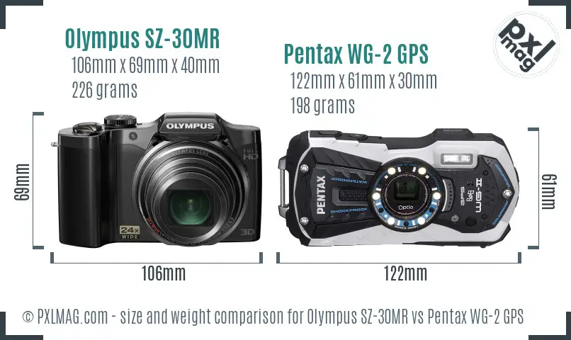 Olympus SZ-30MR vs Pentax WG-2 GPS size comparison