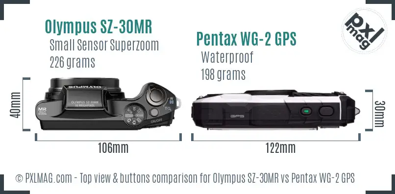 Olympus SZ-30MR vs Pentax WG-2 GPS top view buttons comparison