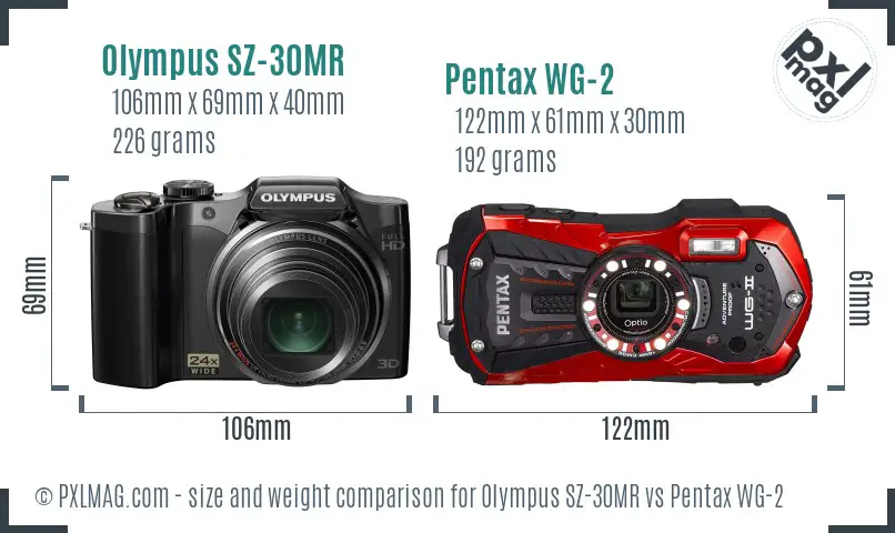 Olympus SZ-30MR vs Pentax WG-2 size comparison