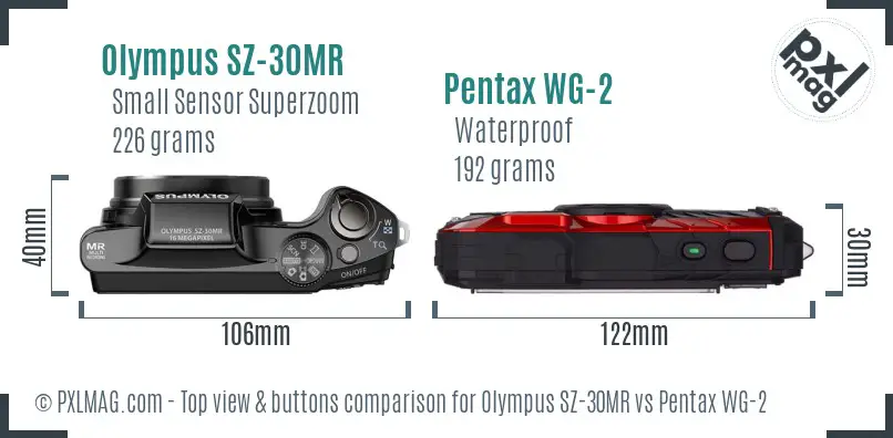 Olympus SZ-30MR vs Pentax WG-2 top view buttons comparison