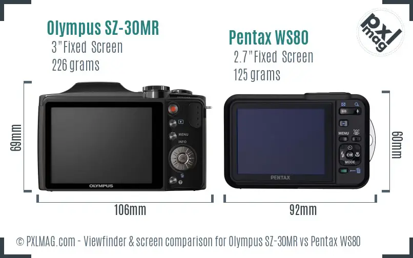 Olympus SZ-30MR vs Pentax WS80 Screen and Viewfinder comparison