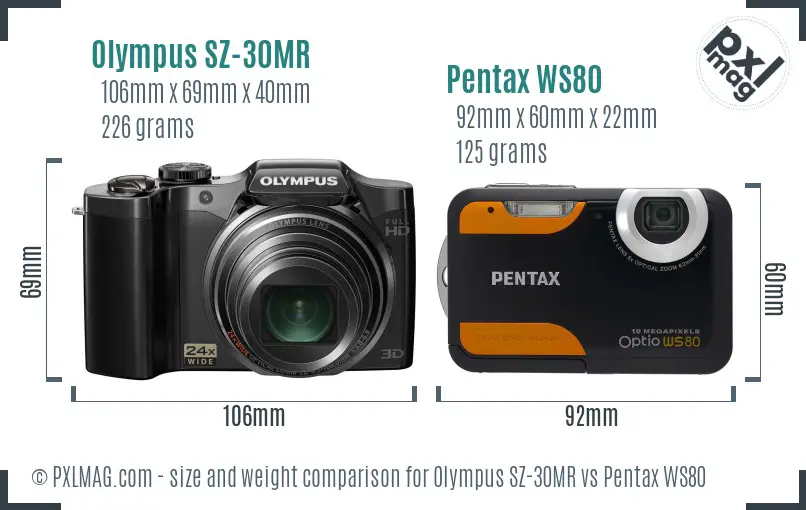 Olympus SZ-30MR vs Pentax WS80 size comparison