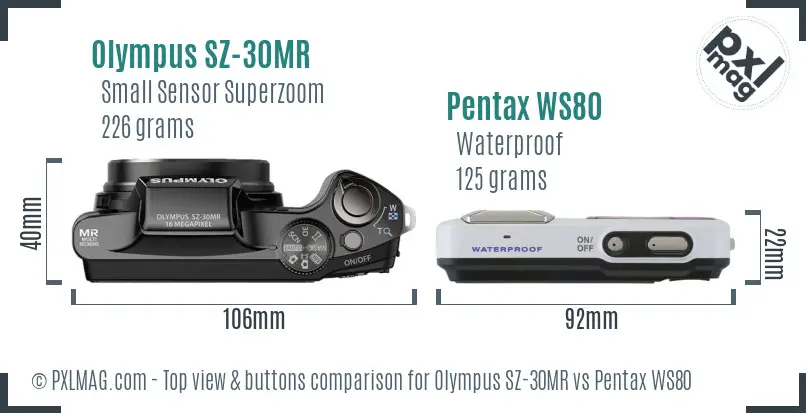 Olympus SZ-30MR vs Pentax WS80 top view buttons comparison