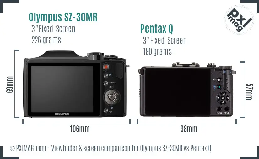 Olympus SZ-30MR vs Pentax Q Screen and Viewfinder comparison