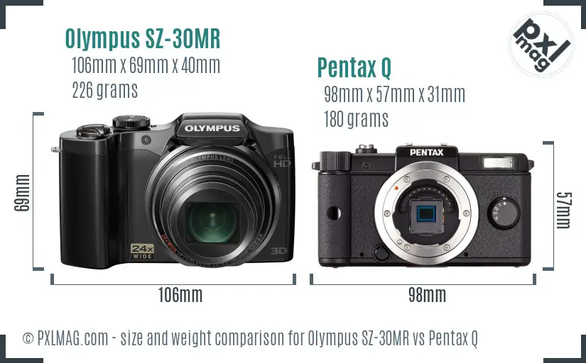 Olympus SZ-30MR vs Pentax Q size comparison