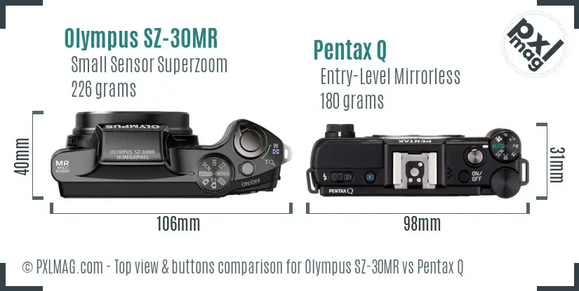 Olympus SZ-30MR vs Pentax Q top view buttons comparison