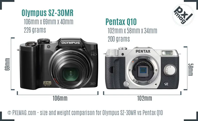 Olympus SZ-30MR vs Pentax Q10 size comparison