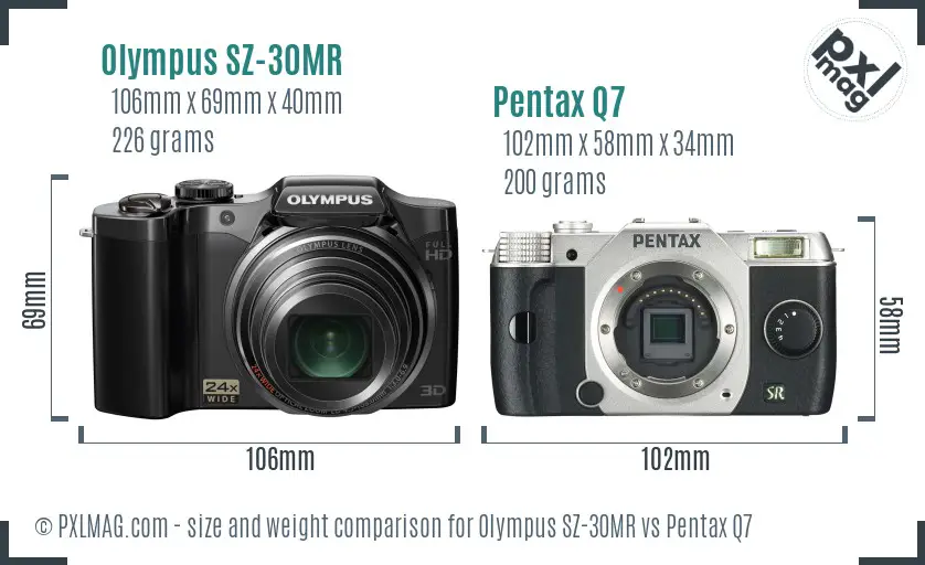 Olympus SZ-30MR vs Pentax Q7 size comparison