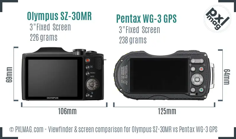 Olympus SZ-30MR vs Pentax WG-3 GPS Screen and Viewfinder comparison