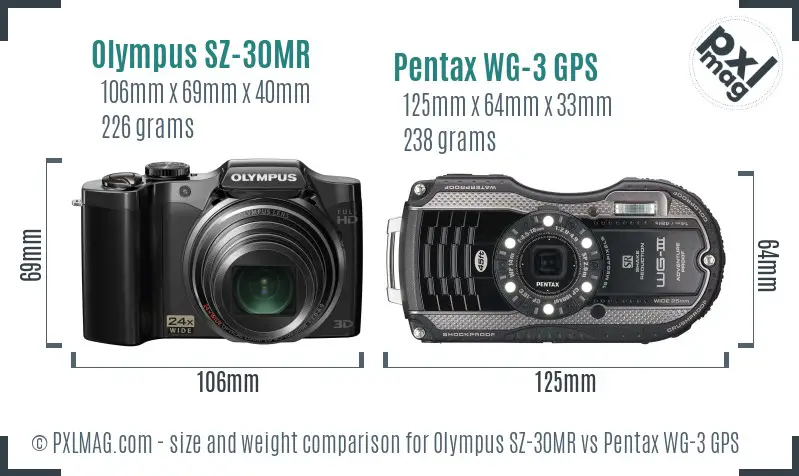 Olympus SZ-30MR vs Pentax WG-3 GPS size comparison