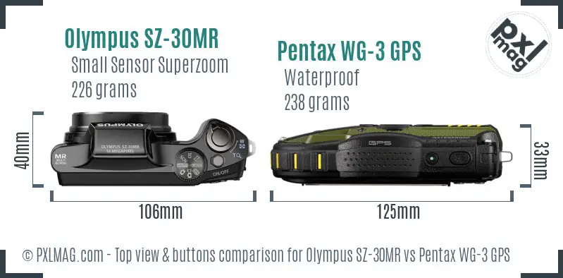 Olympus SZ-30MR vs Pentax WG-3 GPS top view buttons comparison