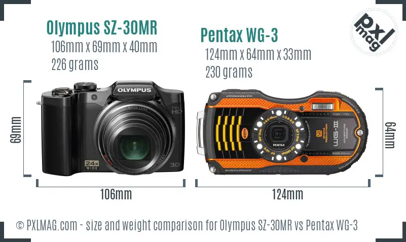Olympus SZ-30MR vs Pentax WG-3 size comparison