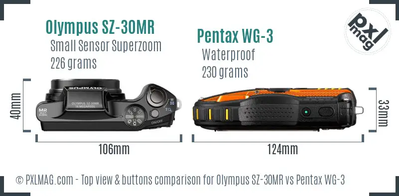 Olympus SZ-30MR vs Pentax WG-3 top view buttons comparison