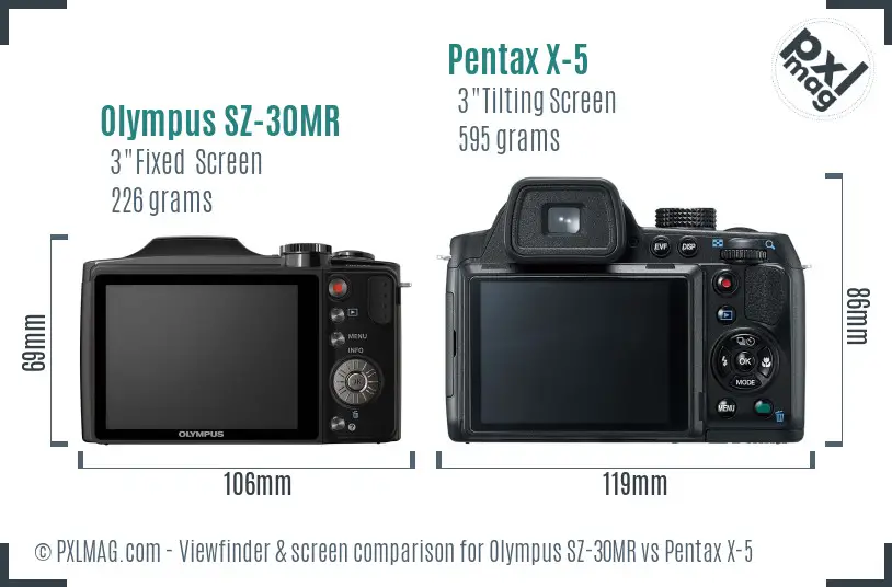 Olympus SZ-30MR vs Pentax X-5 Screen and Viewfinder comparison