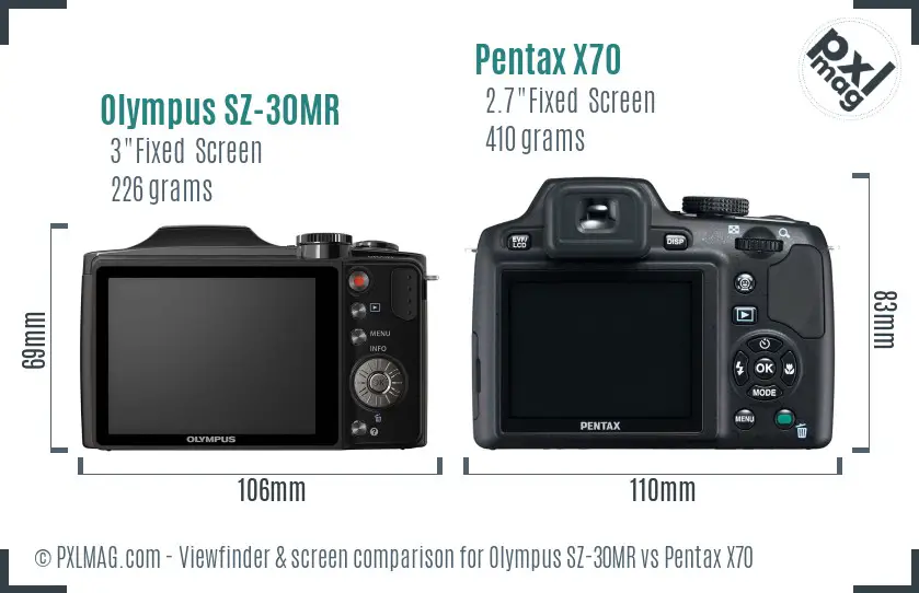 Olympus SZ-30MR vs Pentax X70 Screen and Viewfinder comparison