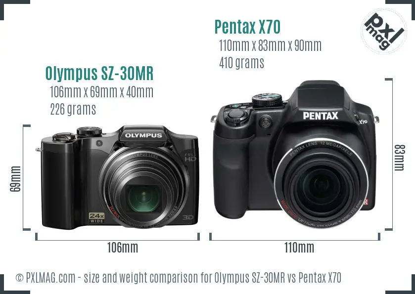 Olympus SZ-30MR vs Pentax X70 size comparison