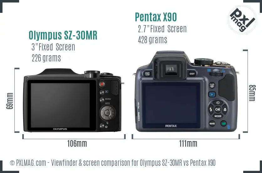 Olympus SZ-30MR vs Pentax X90 Screen and Viewfinder comparison