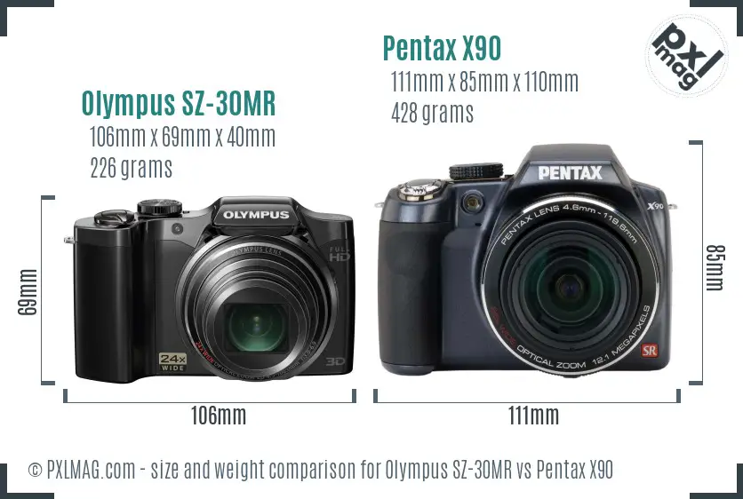 Olympus SZ-30MR vs Pentax X90 size comparison