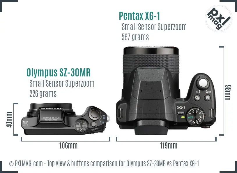 Olympus SZ-30MR vs Pentax XG-1 top view buttons comparison