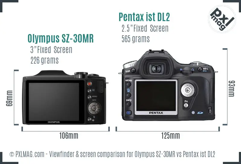 Olympus SZ-30MR vs Pentax ist DL2 Screen and Viewfinder comparison