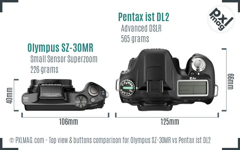 Olympus SZ-30MR vs Pentax ist DL2 top view buttons comparison