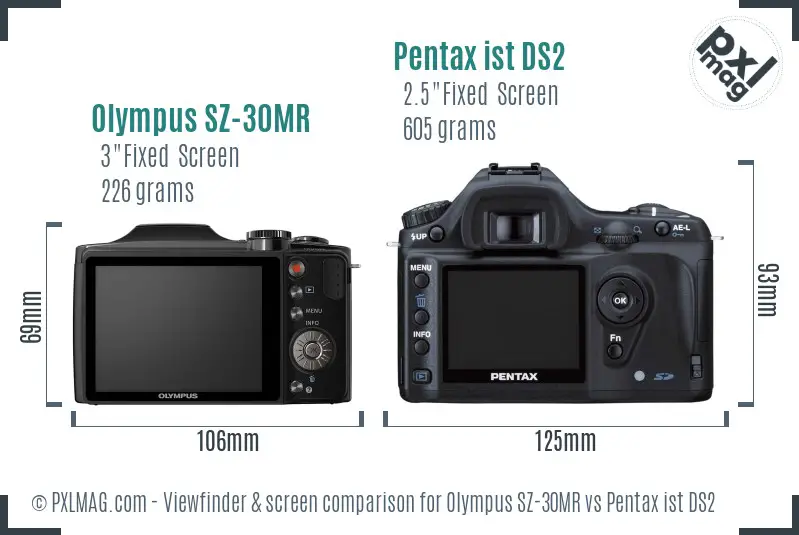Olympus SZ-30MR vs Pentax ist DS2 Screen and Viewfinder comparison