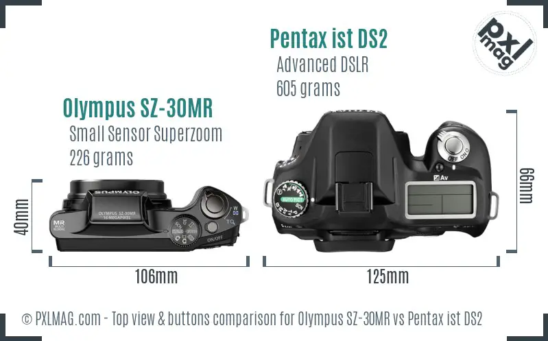 Olympus SZ-30MR vs Pentax ist DS2 top view buttons comparison