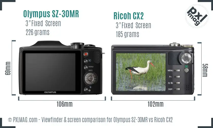 Olympus SZ-30MR vs Ricoh CX2 Screen and Viewfinder comparison