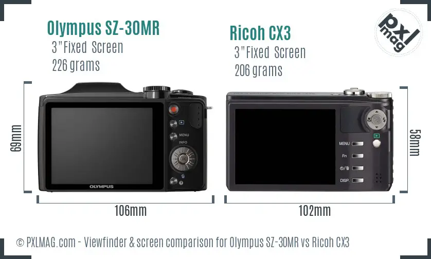 Olympus SZ-30MR vs Ricoh CX3 Screen and Viewfinder comparison