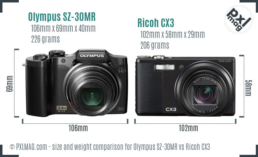 Olympus SZ-30MR vs Ricoh CX3 size comparison