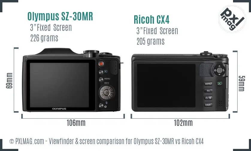 Olympus SZ-30MR vs Ricoh CX4 Screen and Viewfinder comparison