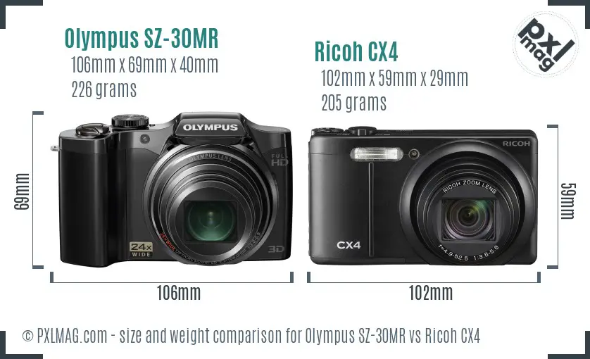 Olympus SZ-30MR vs Ricoh CX4 size comparison