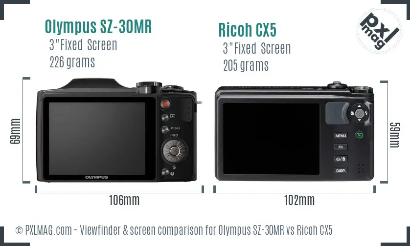 Olympus SZ-30MR vs Ricoh CX5 Screen and Viewfinder comparison